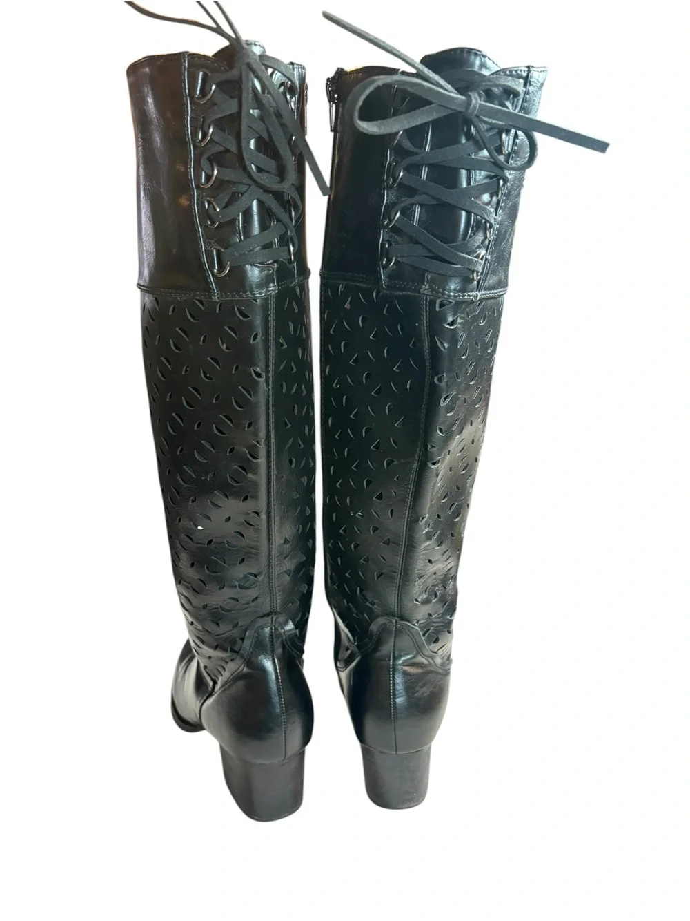 Over-the-Knee Black Laser-Cut Women's Boots